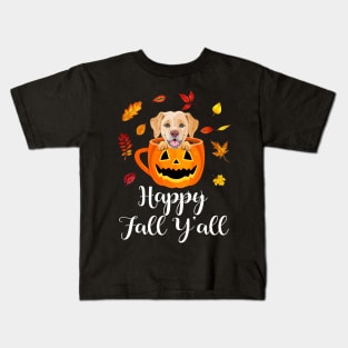 Happy Fall Y'all Golden Retriever Autumn Kids T-Shirt